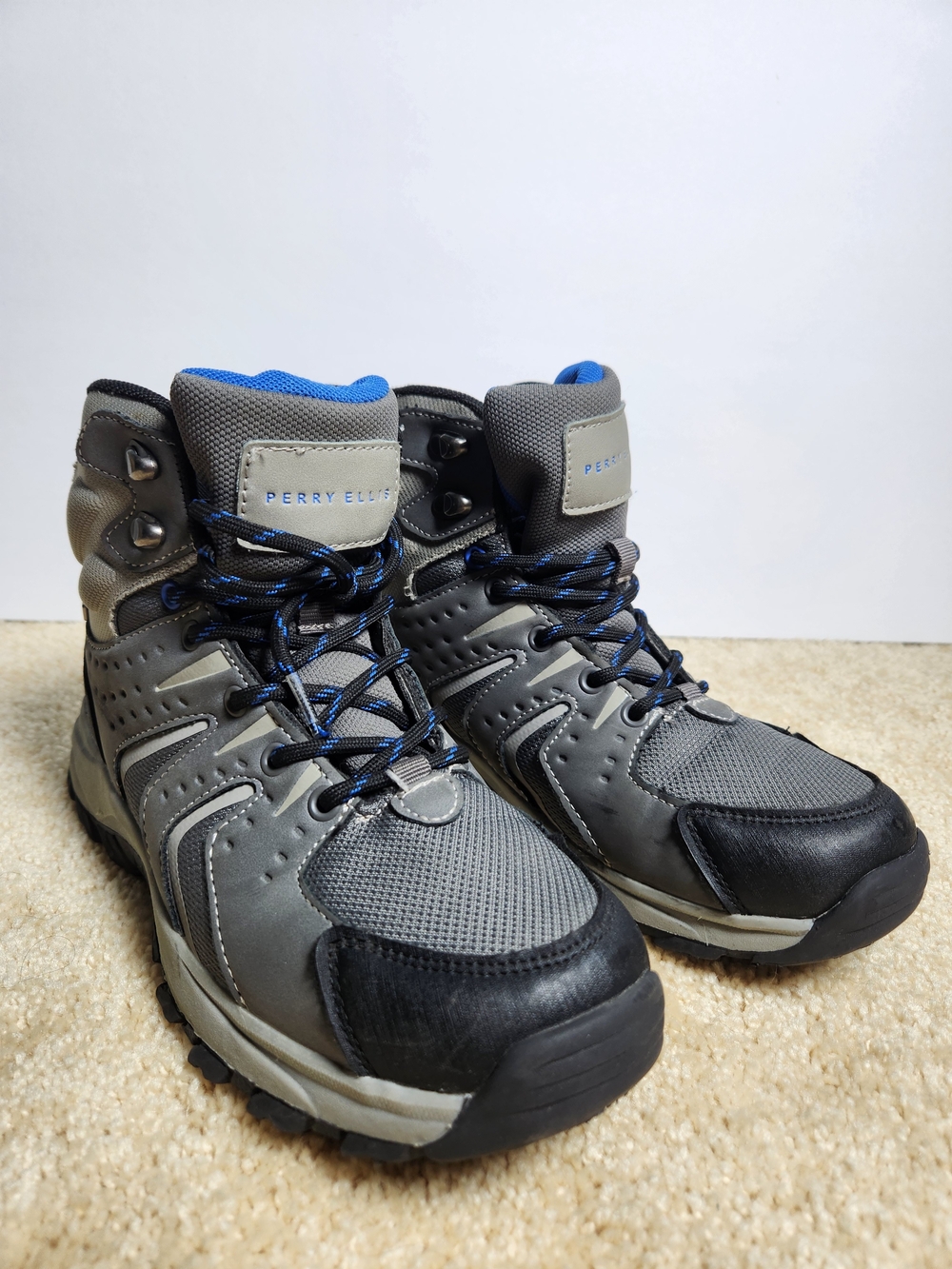 Perry Ellis Gray & Black Hiking Boots with Blue Accents